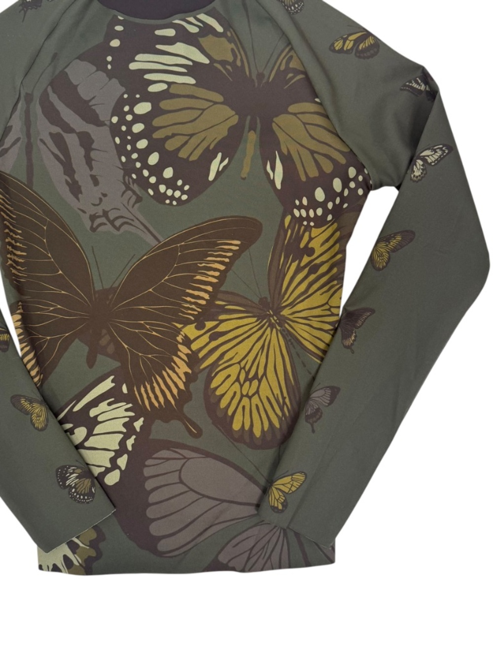🦋 NWT Ultracor Velocity Monarch Long Sleeve - Army Green Butterfly Print - S - Picture 2 of 7